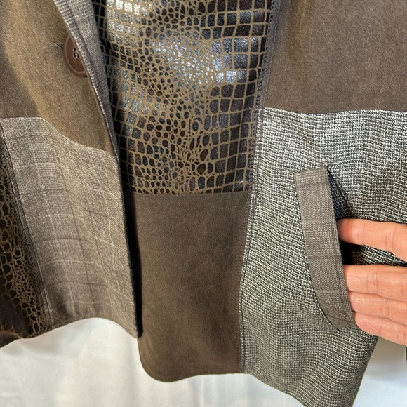 Elementz Brown Blazer Size XL One Button Closure Front Pockets Fabric Block - Picture 3 of 8